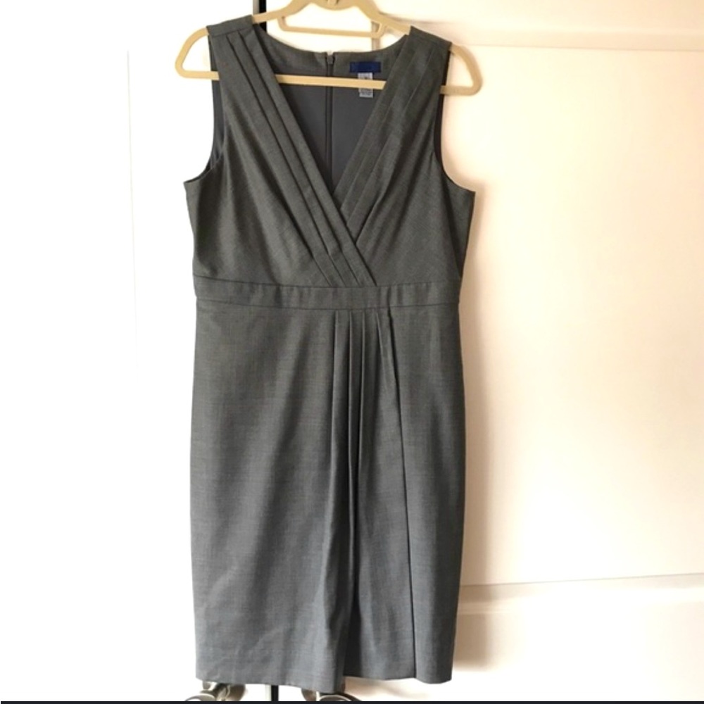 J. Crew Gray Wool Pleated Sleeveless Sheath Dress